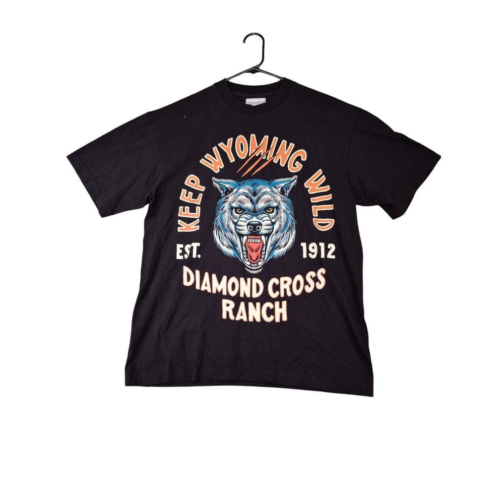 Diamond Cross Ranch Keep Wyoming Wild Wolf Graphic Tee Mens Black Shirt Medium